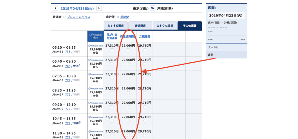 ANA国内線 株主優待価格