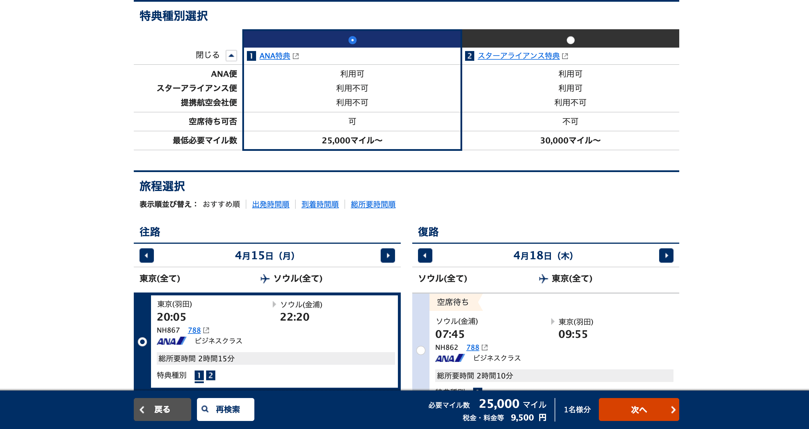 ビジネスクラス特典航空券