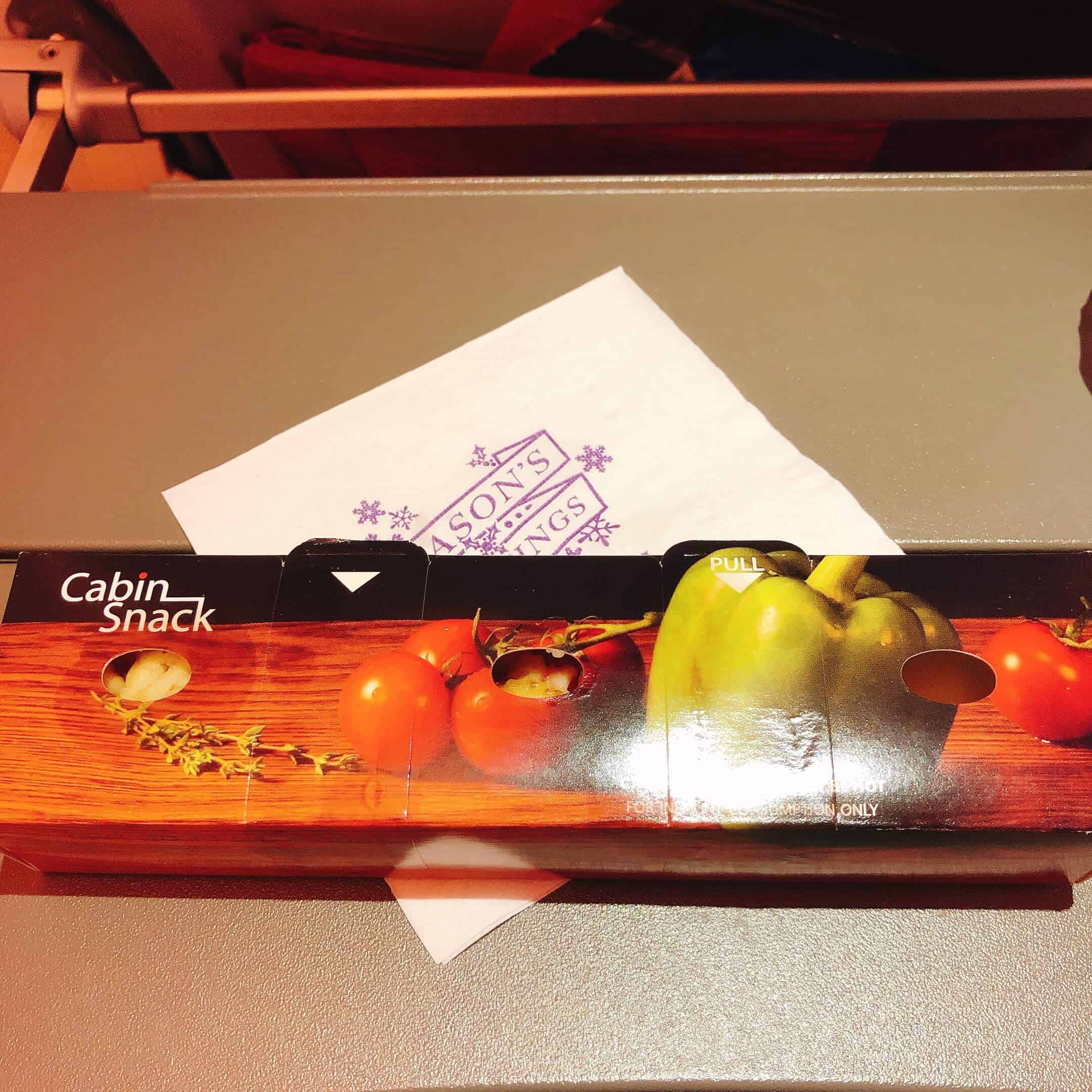 着陸前に提供されたピザ