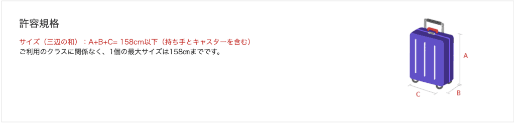 受託手荷物のサイズを表した図