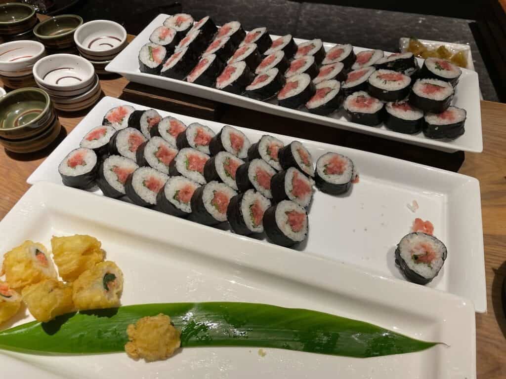 ネギトロ巻き、ちくわと明太子の揚げ物