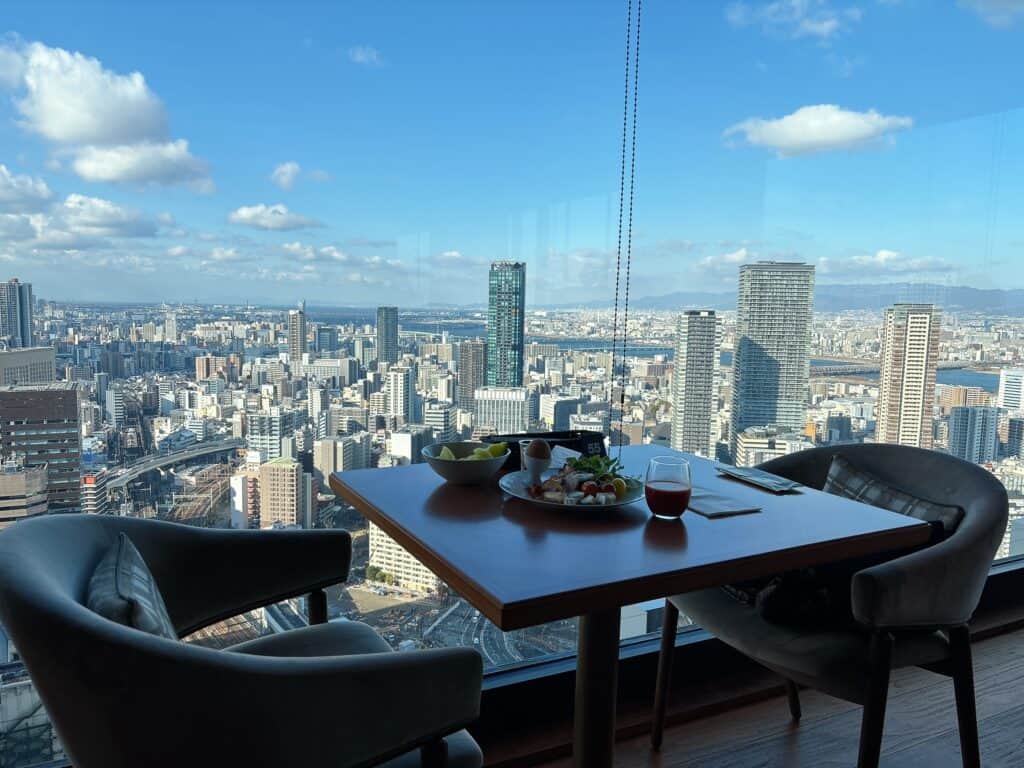 窓側の座席から眺められる大阪の眺望